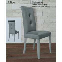 SEDIA ALICE IN VELLUTINO GRIGIO STRUTTURA LEGNO GRIGIO SCHIENALE CON 2 BOTTONI